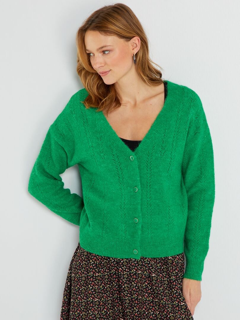Gilet en tricot ajouré - Vert - Kiabi - 18.00€