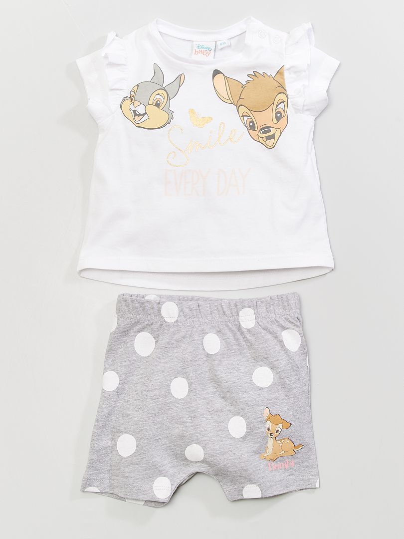 levering aan huis ader slaap Korte pyjama 'Bambi' van 'Disney' - wit / grijs - Kiabi - 14.00€