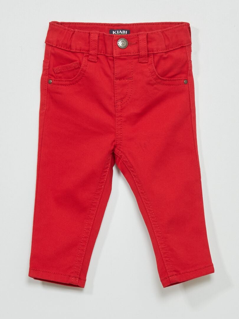 Pantalon slim en twill avec taille ajustable - Rouge - Kiabi - 8.00€