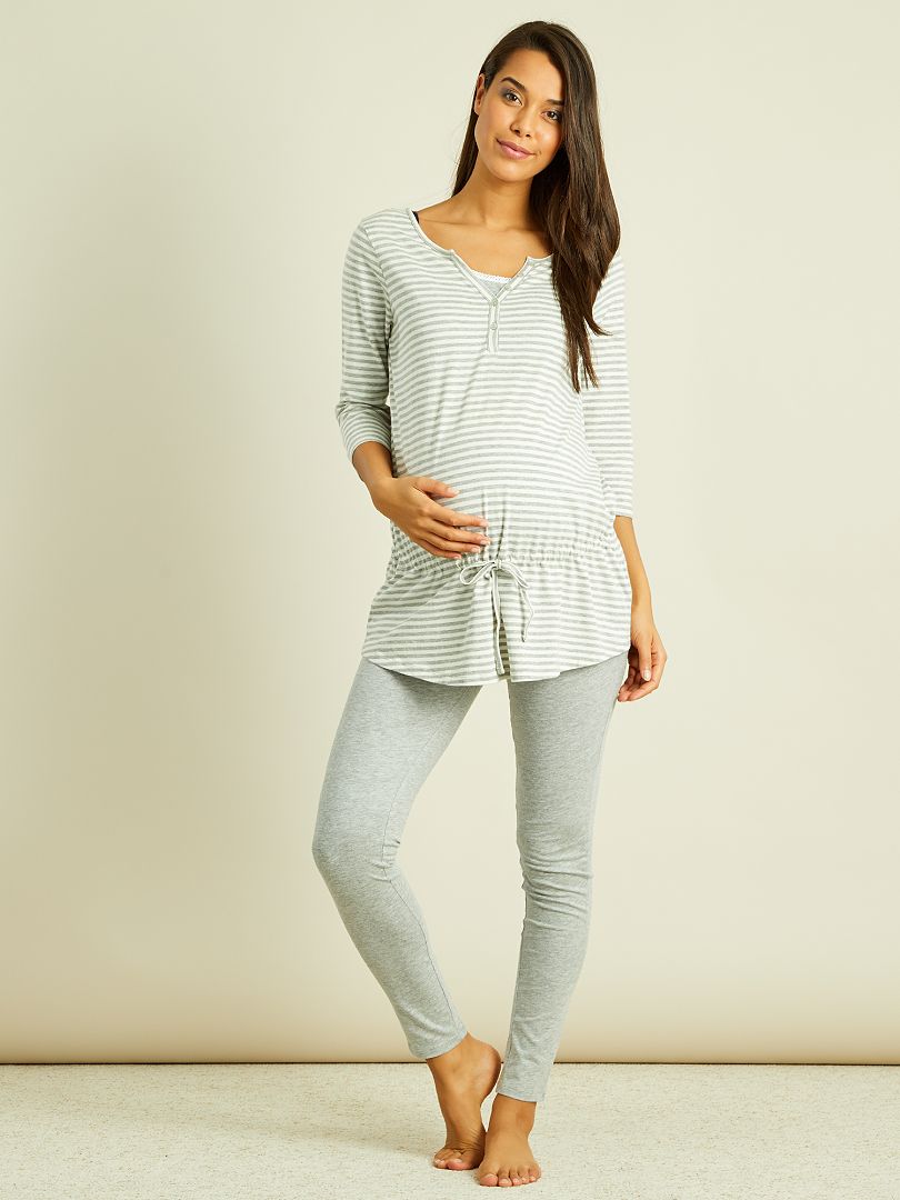 Pyjama maternité brassière d'allaitement intégrée - gris clair