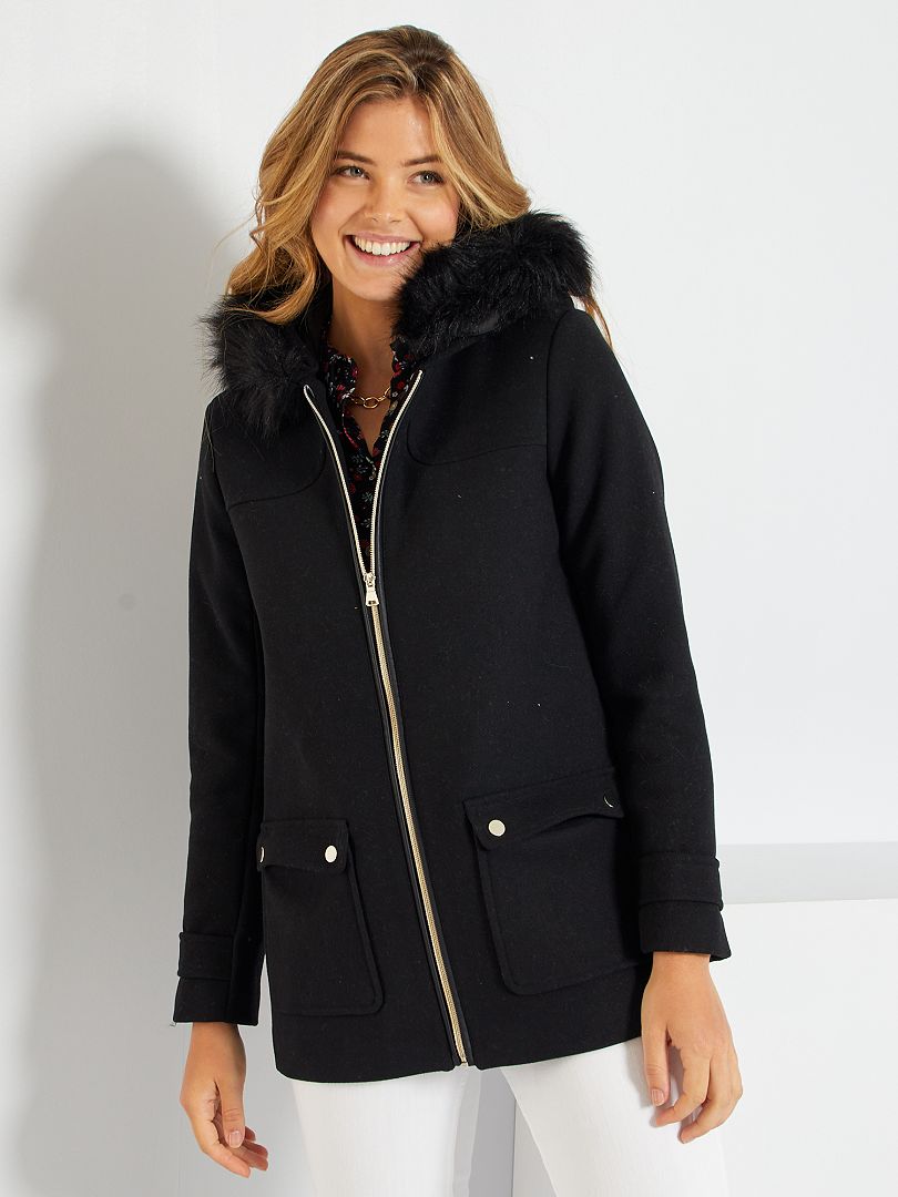 voorspelling slim over het algemeen Wollen jas met capuchon - zwart - Kiabi - 40.00€